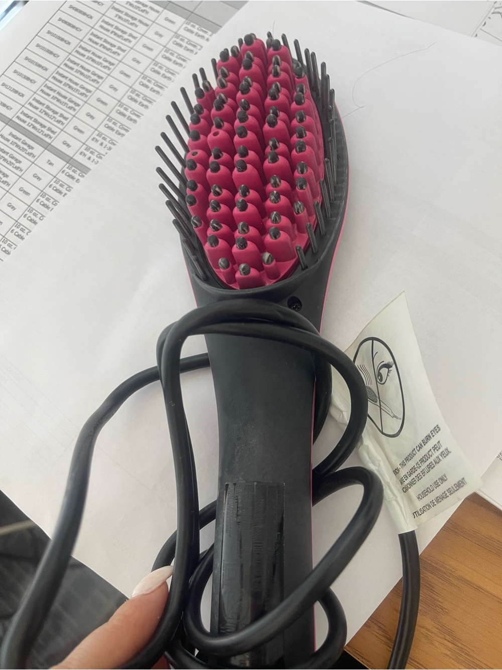 Hot Pink & Black Heated Straightening Hair Brush for Women